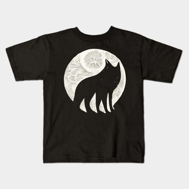Howling Wolf Kids T-Shirt by hazyline